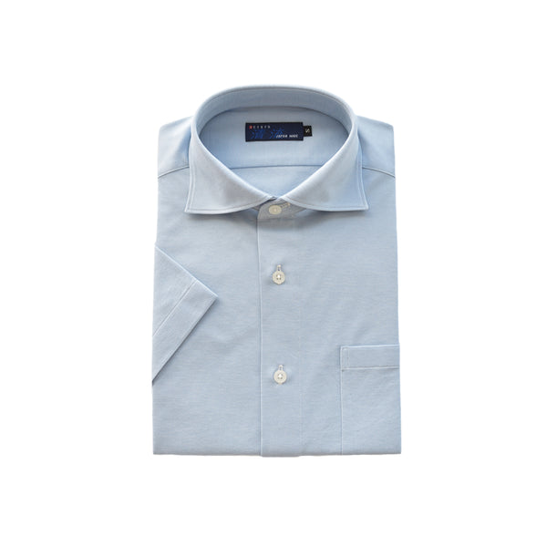 【日本製】 ワイシャツ メンズ ビジネス 半袖 吸水速乾 ストレッチ ノーアイロン 無地 ワイドカラー イージーフォーマルシャツ サックス(2021-HSY23-sa)